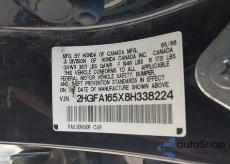 2008 Honda Civic Lx from USA, damaged, VIN 2HGFA165X8H338224